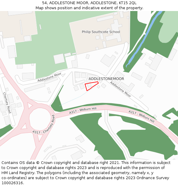 54, ADDLESTONE MOOR, ADDLESTONE, KT15 2QL: Location map and indicative extent of plot