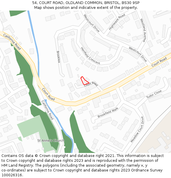 54, COURT ROAD, OLDLAND COMMON, BRISTOL, BS30 9SP: Location map and indicative extent of plot