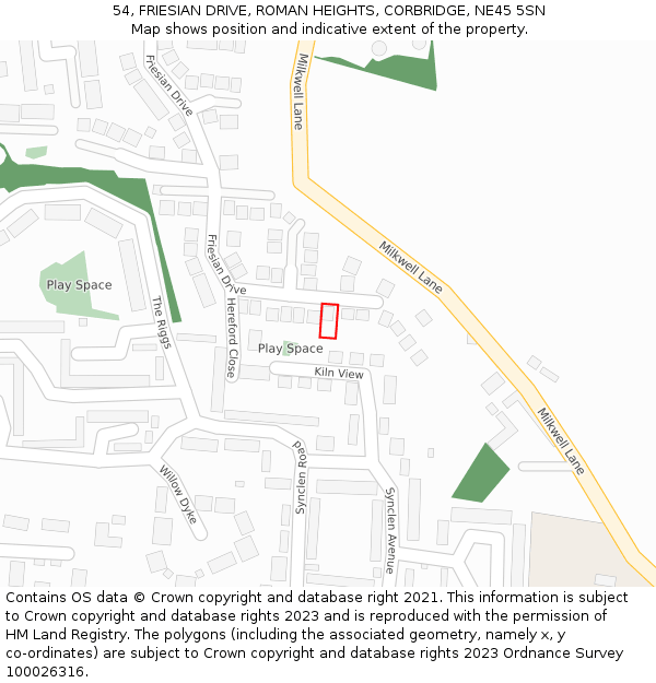 54, FRIESIAN DRIVE, ROMAN HEIGHTS, CORBRIDGE, NE45 5SN: Location map and indicative extent of plot
