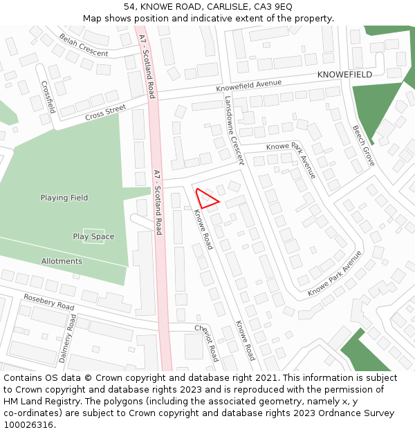 54, KNOWE ROAD, CARLISLE, CA3 9EQ: Location map and indicative extent of plot