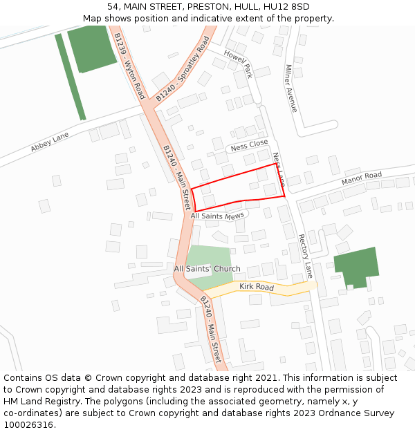 54, MAIN STREET, PRESTON, HULL, HU12 8SD: Location map and indicative extent of plot