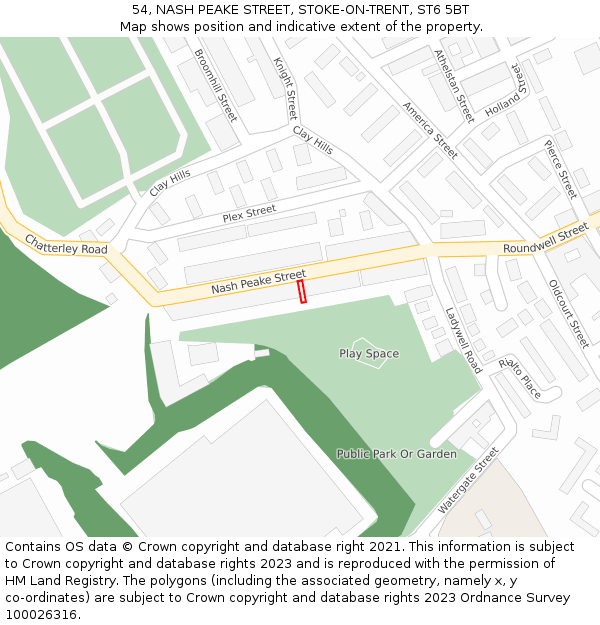 54, NASH PEAKE STREET, STOKE-ON-TRENT, ST6 5BT: Location map and indicative extent of plot