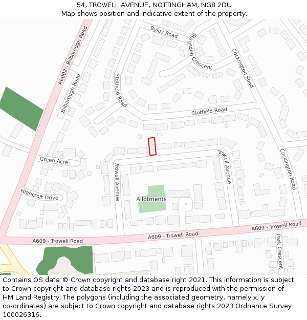 54, TROWELL AVENUE, NOTTINGHAM, NG8 2DU: Location map and indicative extent of plot