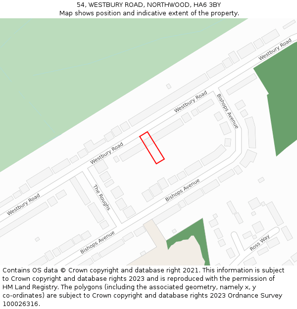 54, WESTBURY ROAD, NORTHWOOD, HA6 3BY: Location map and indicative extent of plot