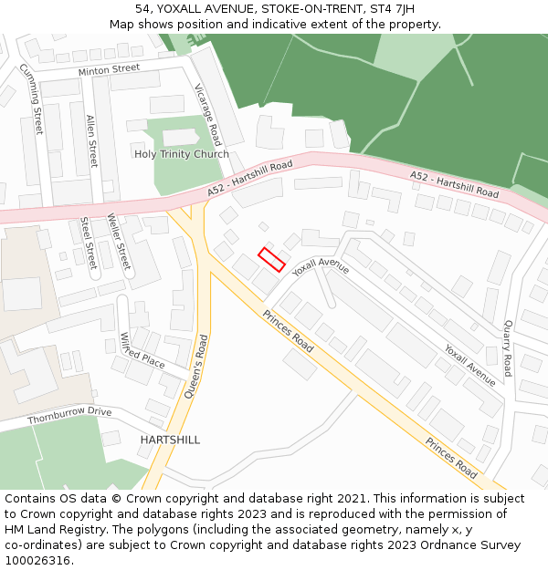54, YOXALL AVENUE, STOKE-ON-TRENT, ST4 7JH: Location map and indicative extent of plot