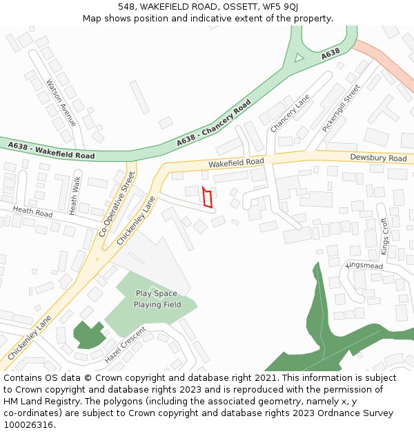 548, WAKEFIELD ROAD, OSSETT, WF5 9QJ: Location map and indicative extent of plot