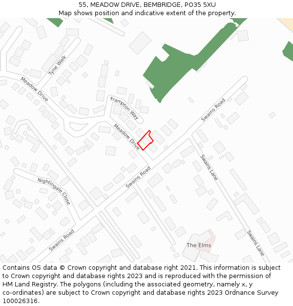55, MEADOW DRIVE, BEMBRIDGE, PO35 5XU: Location map and indicative extent of plot
