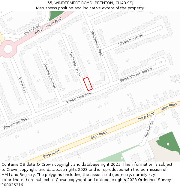 55, WINDERMERE ROAD, PRENTON, CH43 9SJ: Location map and indicative extent of plot