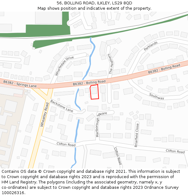 56, BOLLING ROAD, ILKLEY, LS29 8QD: Location map and indicative extent of plot