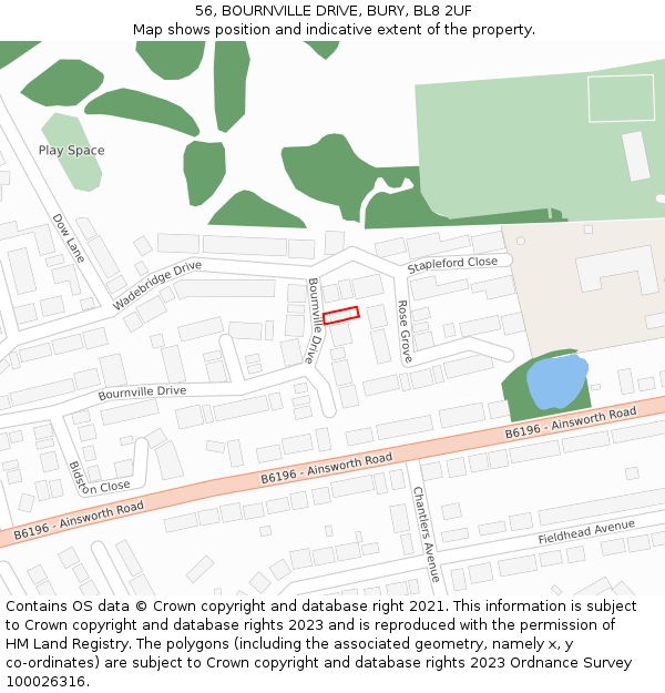 56, BOURNVILLE DRIVE, BURY, BL8 2UF: Location map and indicative extent of plot