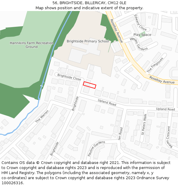 56, BRIGHTSIDE, BILLERICAY, CM12 0LE: Location map and indicative extent of plot