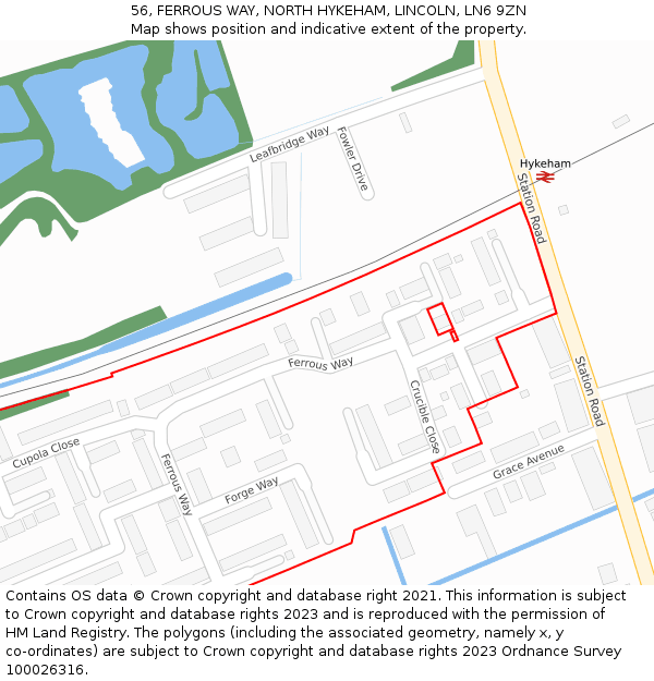 56, FERROUS WAY, NORTH HYKEHAM, LINCOLN, LN6 9ZN: Location map and indicative extent of plot