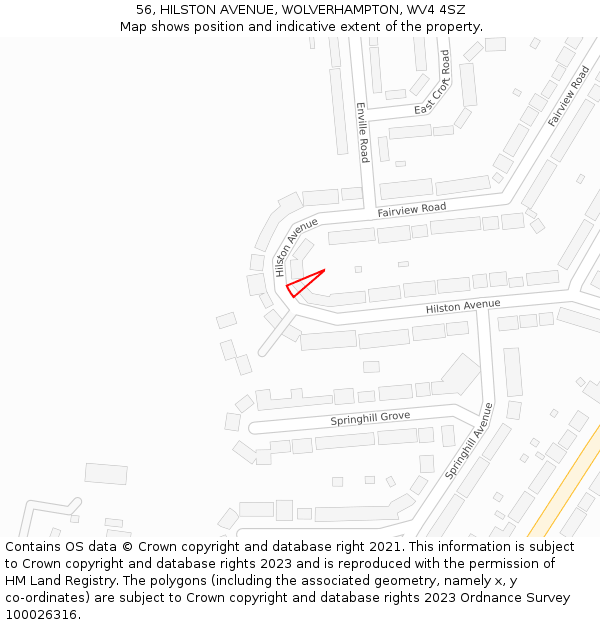 56, HILSTON AVENUE, WOLVERHAMPTON, WV4 4SZ: Location map and indicative extent of plot