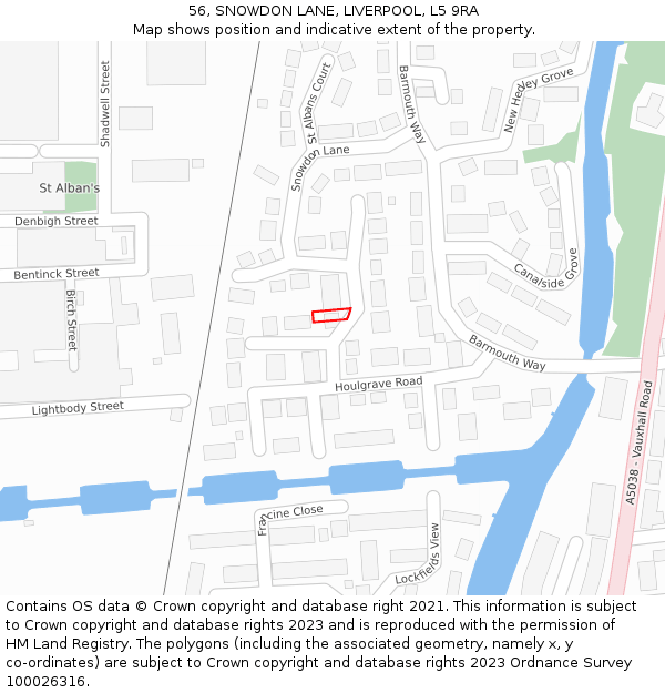 56, SNOWDON LANE, LIVERPOOL, L5 9RA: Location map and indicative extent of plot