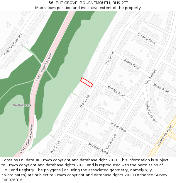 56, THE GROVE, BOURNEMOUTH, BH9 2TT: Location map and indicative extent of plot