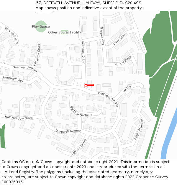57, DEEPWELL AVENUE, HALFWAY, SHEFFIELD, S20 4SS: Location map and indicative extent of plot