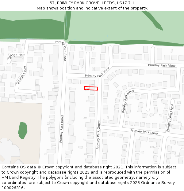 57, PRIMLEY PARK GROVE, LEEDS, LS17 7LL: Location map and indicative extent of plot