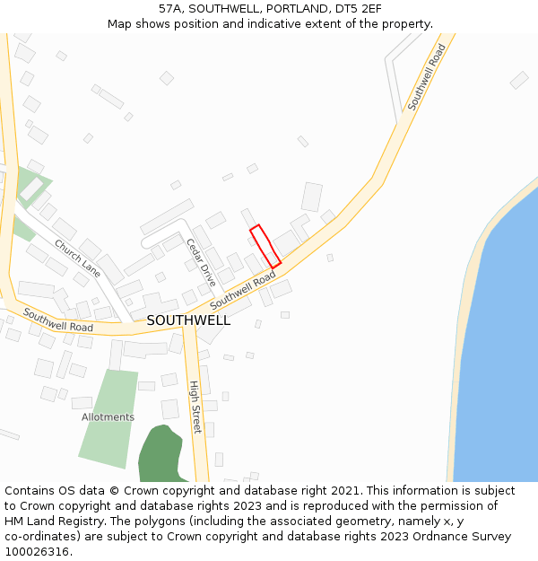 57A, SOUTHWELL, PORTLAND, DT5 2EF: Location map and indicative extent of plot