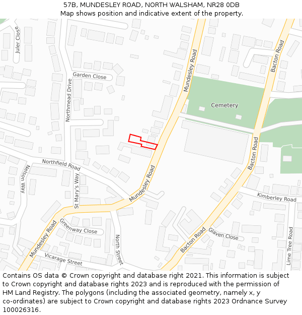 57B, MUNDESLEY ROAD, NORTH WALSHAM, NR28 0DB: Location map and indicative extent of plot