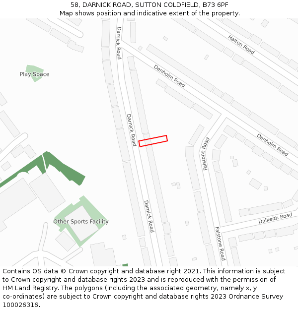 58, DARNICK ROAD, SUTTON COLDFIELD, B73 6PF: Location map and indicative extent of plot