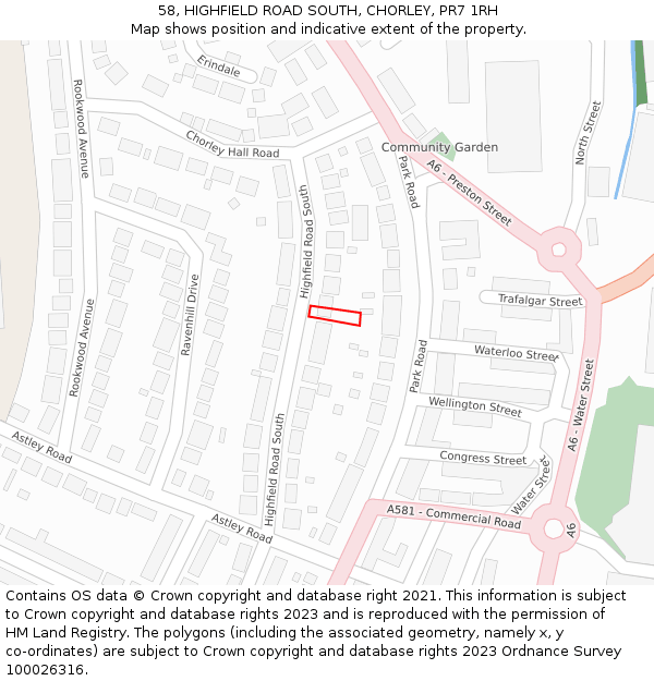 58, HIGHFIELD ROAD SOUTH, CHORLEY, PR7 1RH: Location map and indicative extent of plot