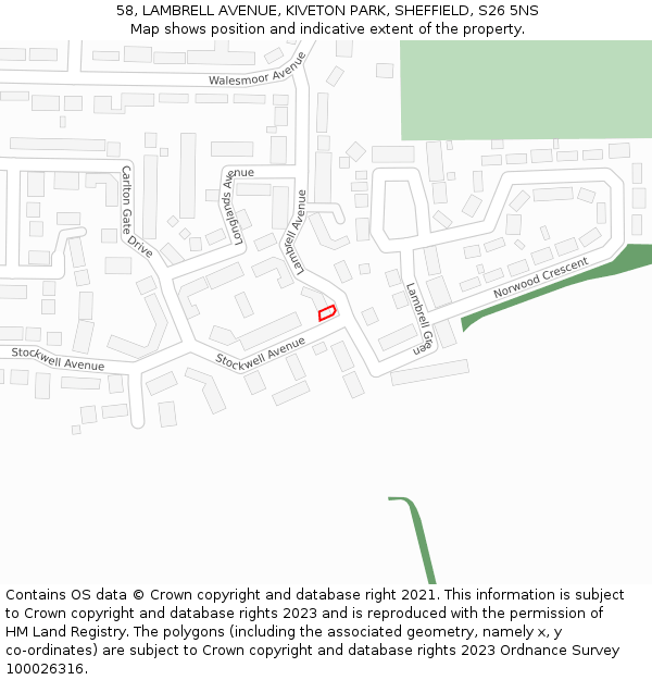 58, LAMBRELL AVENUE, KIVETON PARK, SHEFFIELD, S26 5NS: Location map and indicative extent of plot