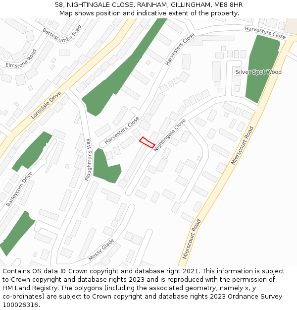 58, NIGHTINGALE CLOSE, RAINHAM, GILLINGHAM, ME8 8HR: Location map and indicative extent of plot