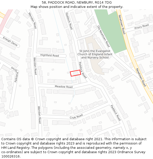 58, PADDOCK ROAD, NEWBURY, RG14 7DG: Location map and indicative extent of plot