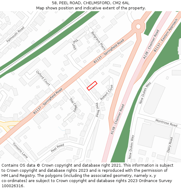 58, PEEL ROAD, CHELMSFORD, CM2 6AL: Location map and indicative extent of plot
