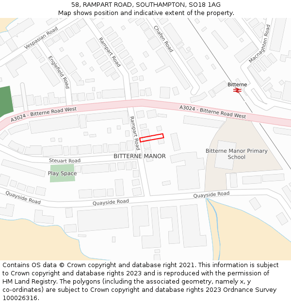 58, RAMPART ROAD, SOUTHAMPTON, SO18 1AG: Location map and indicative extent of plot