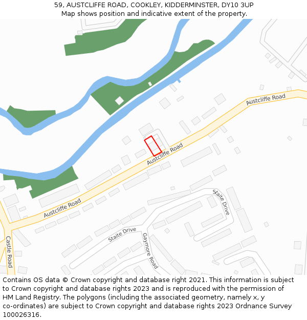 59, AUSTCLIFFE ROAD, COOKLEY, KIDDERMINSTER, DY10 3UP: Location map and indicative extent of plot