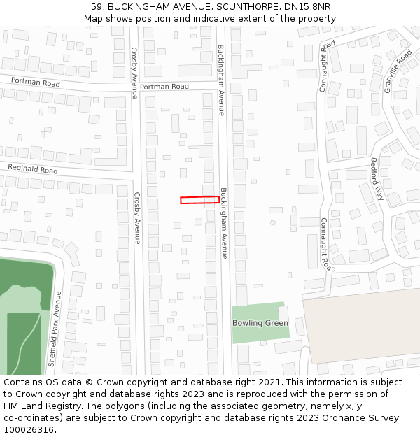 59, BUCKINGHAM AVENUE, SCUNTHORPE, DN15 8NR: Location map and indicative extent of plot