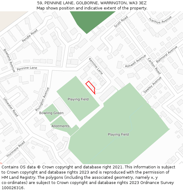 59, PENNINE LANE, GOLBORNE, WARRINGTON, WA3 3EZ: Location map and indicative extent of plot