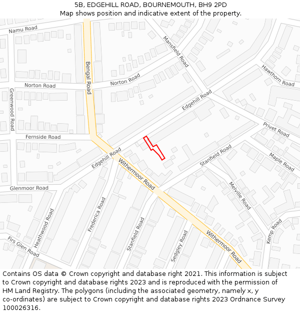 5B, EDGEHILL ROAD, BOURNEMOUTH, BH9 2PD: Location map and indicative extent of plot