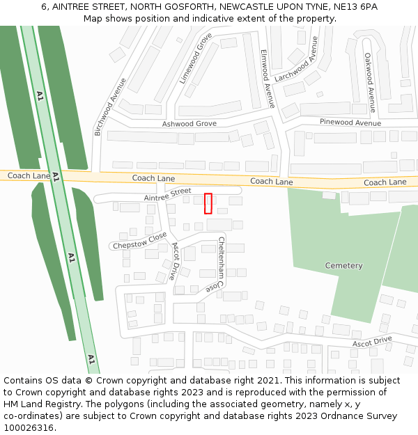6, AINTREE STREET, NORTH GOSFORTH, NEWCASTLE UPON TYNE, NE13 6PA: Location map and indicative extent of plot