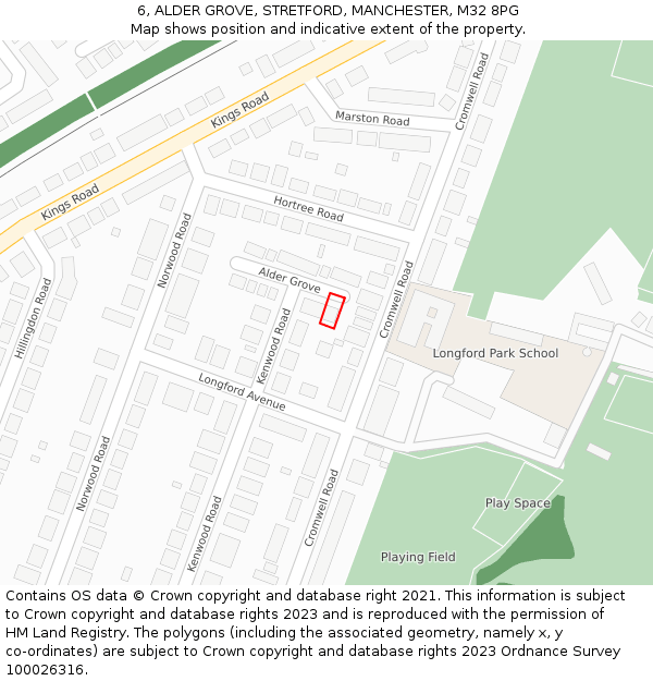 6, ALDER GROVE, STRETFORD, MANCHESTER, M32 8PG: Location map and indicative extent of plot