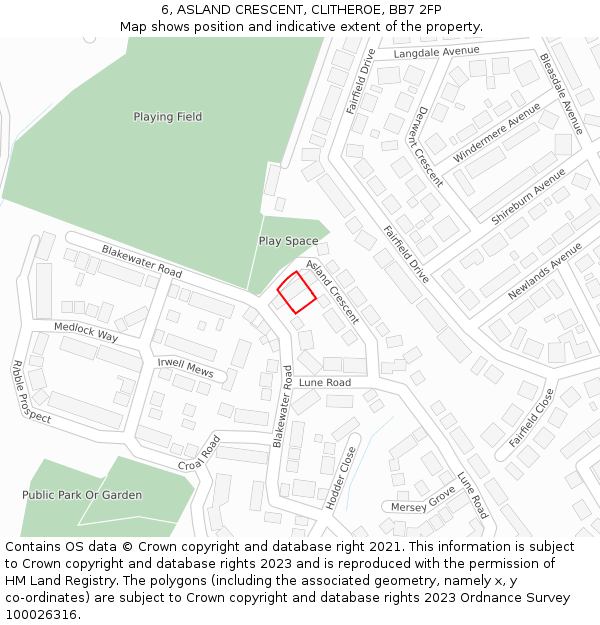 6, ASLAND CRESCENT, CLITHEROE, BB7 2FP: Location map and indicative extent of plot