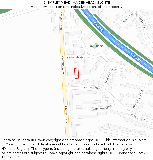 6, BARLEY MEAD, MAIDENHEAD, SL6 3TE: Location map and indicative extent of plot