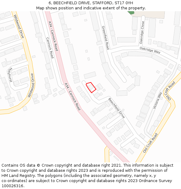 6, BEECHFIELD DRIVE, STAFFORD, ST17 0YH: Location map and indicative extent of plot
