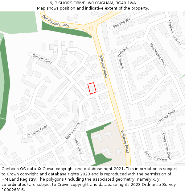 6, BISHOPS DRIVE, WOKINGHAM, RG40 1WA: Location map and indicative extent of plot