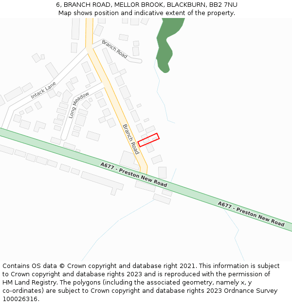 6, BRANCH ROAD, MELLOR BROOK, BLACKBURN, BB2 7NU: Location map and indicative extent of plot