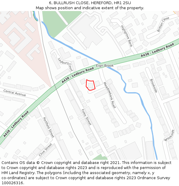 6, BULLRUSH CLOSE, HEREFORD, HR1 2SU: Location map and indicative extent of plot