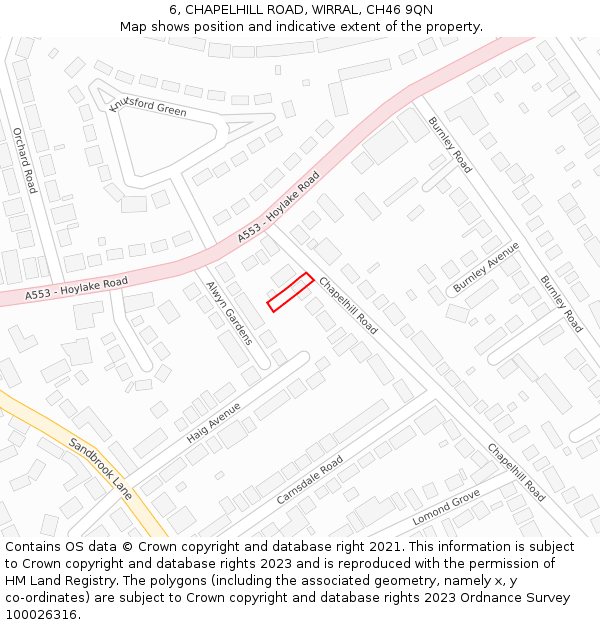 6, CHAPELHILL ROAD, WIRRAL, CH46 9QN: Location map and indicative extent of plot