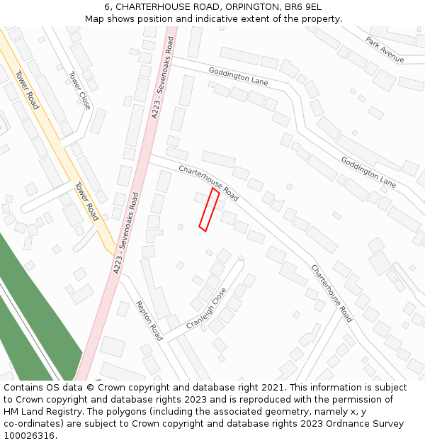 6, CHARTERHOUSE ROAD, ORPINGTON, BR6 9EL: Location map and indicative extent of plot