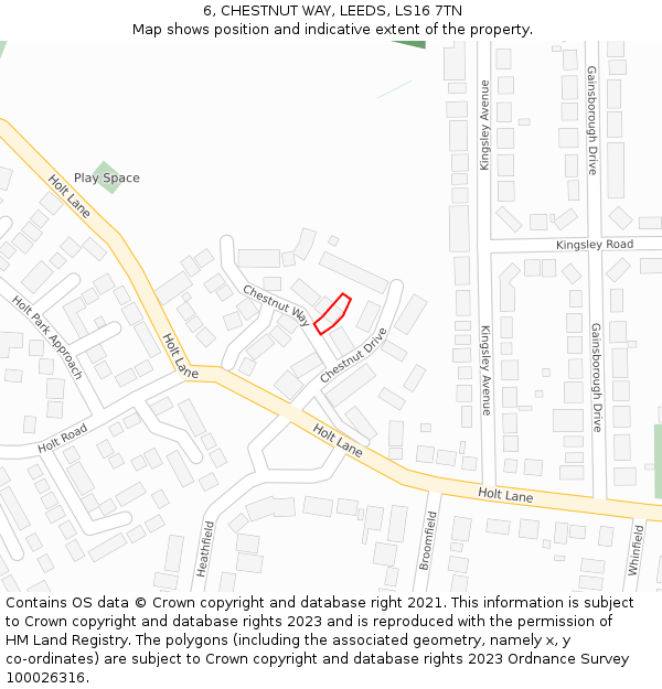 6, CHESTNUT WAY, LEEDS, LS16 7TN: Location map and indicative extent of plot