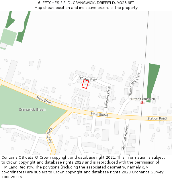 6, FETCHES FIELD, CRANSWICK, DRIFFIELD, YO25 9FT: Location map and indicative extent of plot