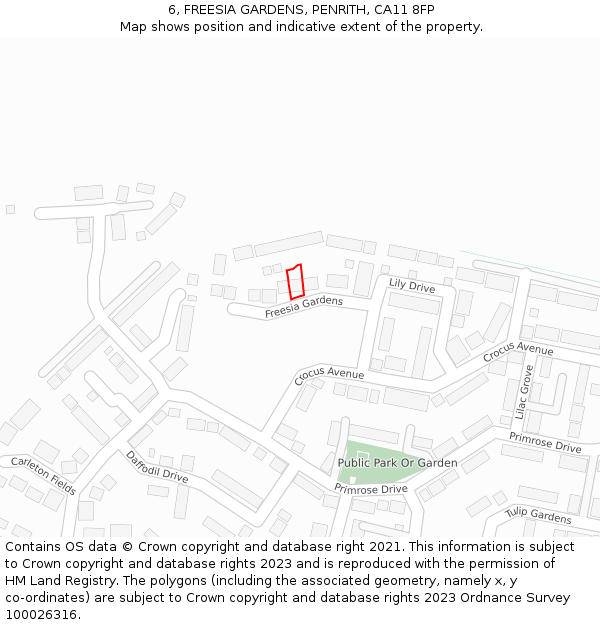 6, FREESIA GARDENS, PENRITH, CA11 8FP: Location map and indicative extent of plot