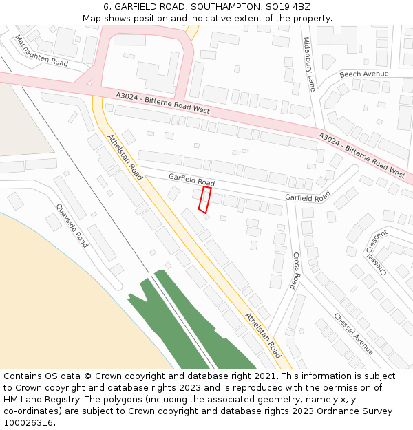 6, GARFIELD ROAD, SOUTHAMPTON, SO19 4BZ: Location map and indicative extent of plot