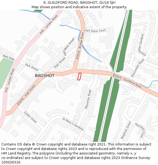 6, GUILDFORD ROAD, BAGSHOT, GU19 5JH: Location map and indicative extent of plot