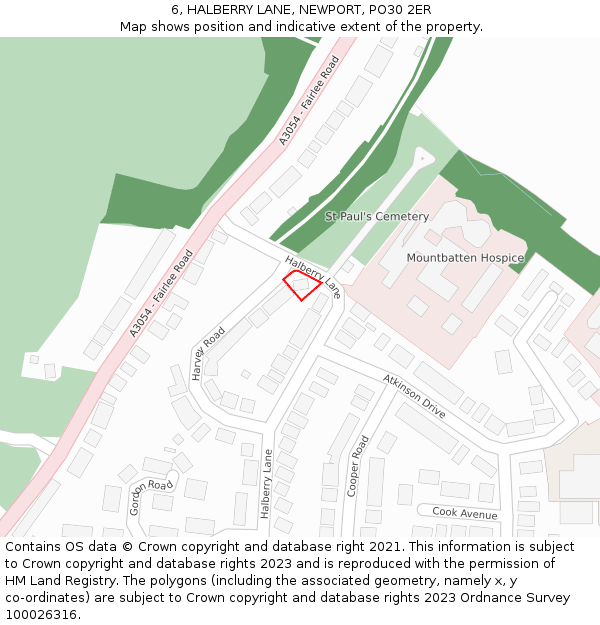 6, HALBERRY LANE, NEWPORT, PO30 2ER: Location map and indicative extent of plot
